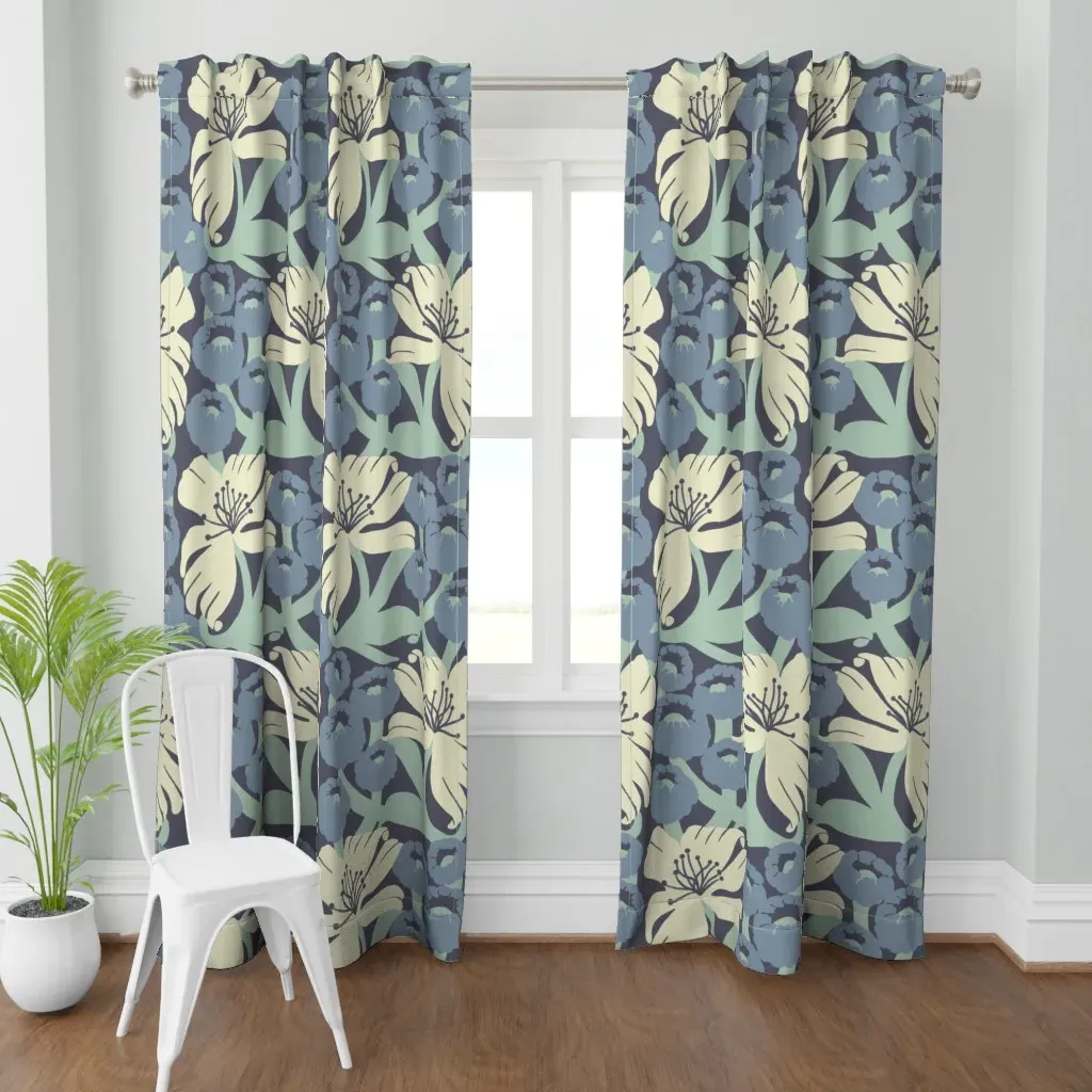 Lily Large Scale Art Curtain Panel - Navy Blue product