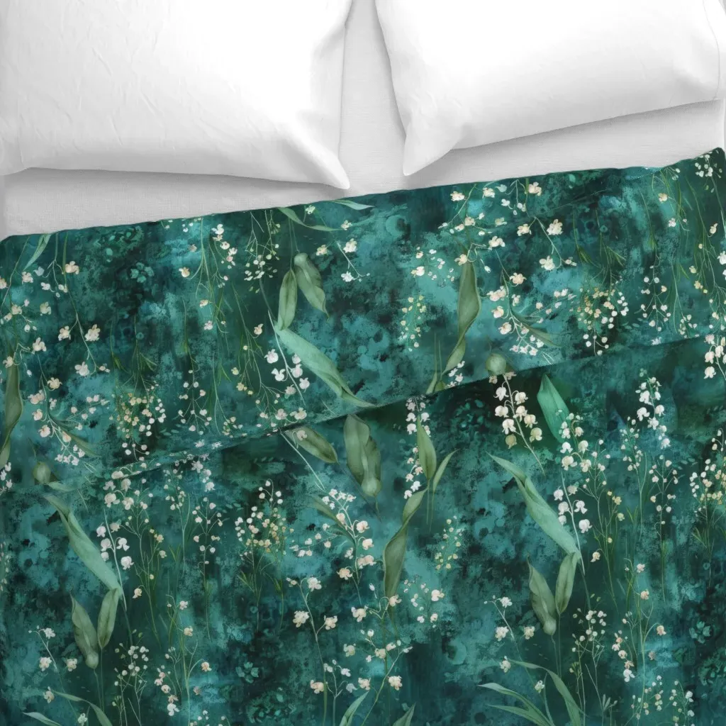 Lily Of The Valley On Emerald Duvet Cover - Teal alternate view