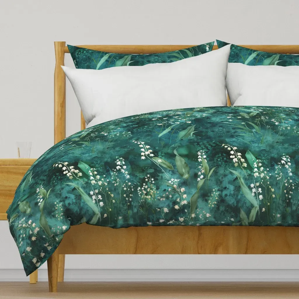 Lily Of The Valley On Emerald Duvet Cover - Teal product