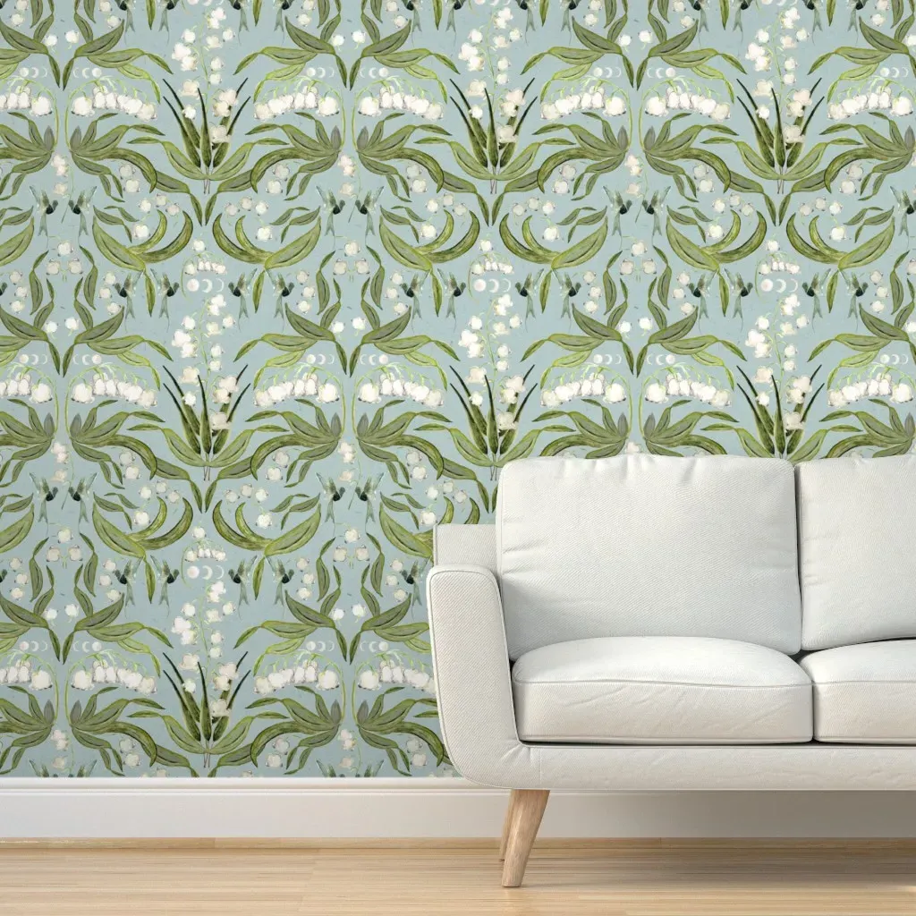 Lily Of The Valley Peel and Stick Wallpaper - White, Blue Green product