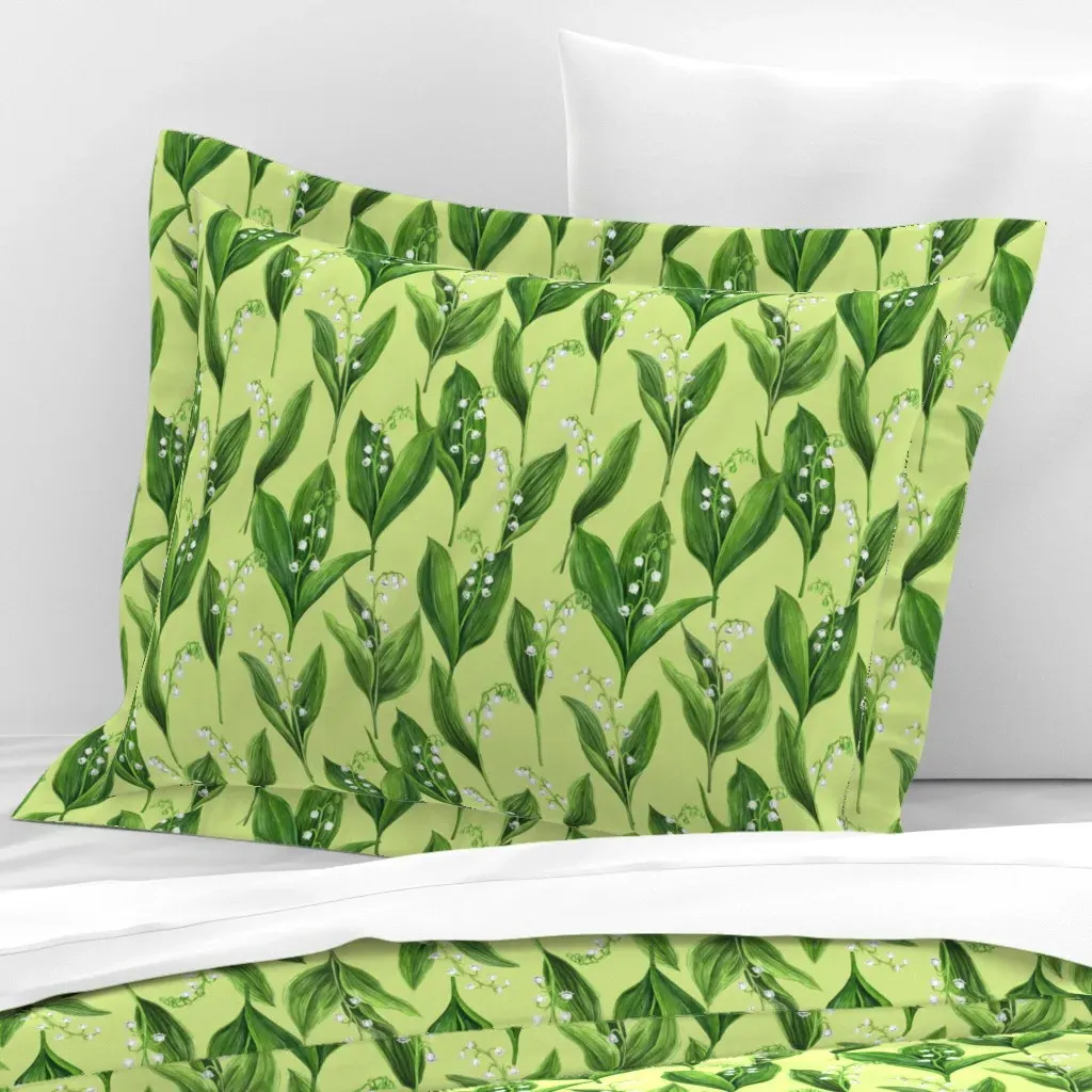 Lily Of The Valley Standard Flanged Cushion Cover - Green, Cotton Sateen product
