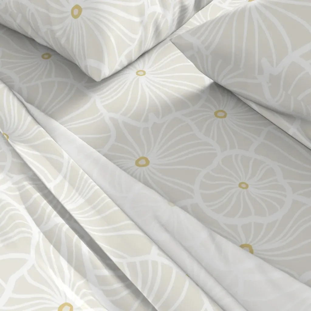 Lily Pad Abstract Pond Leaves Queen Sheet Set - White alternate view