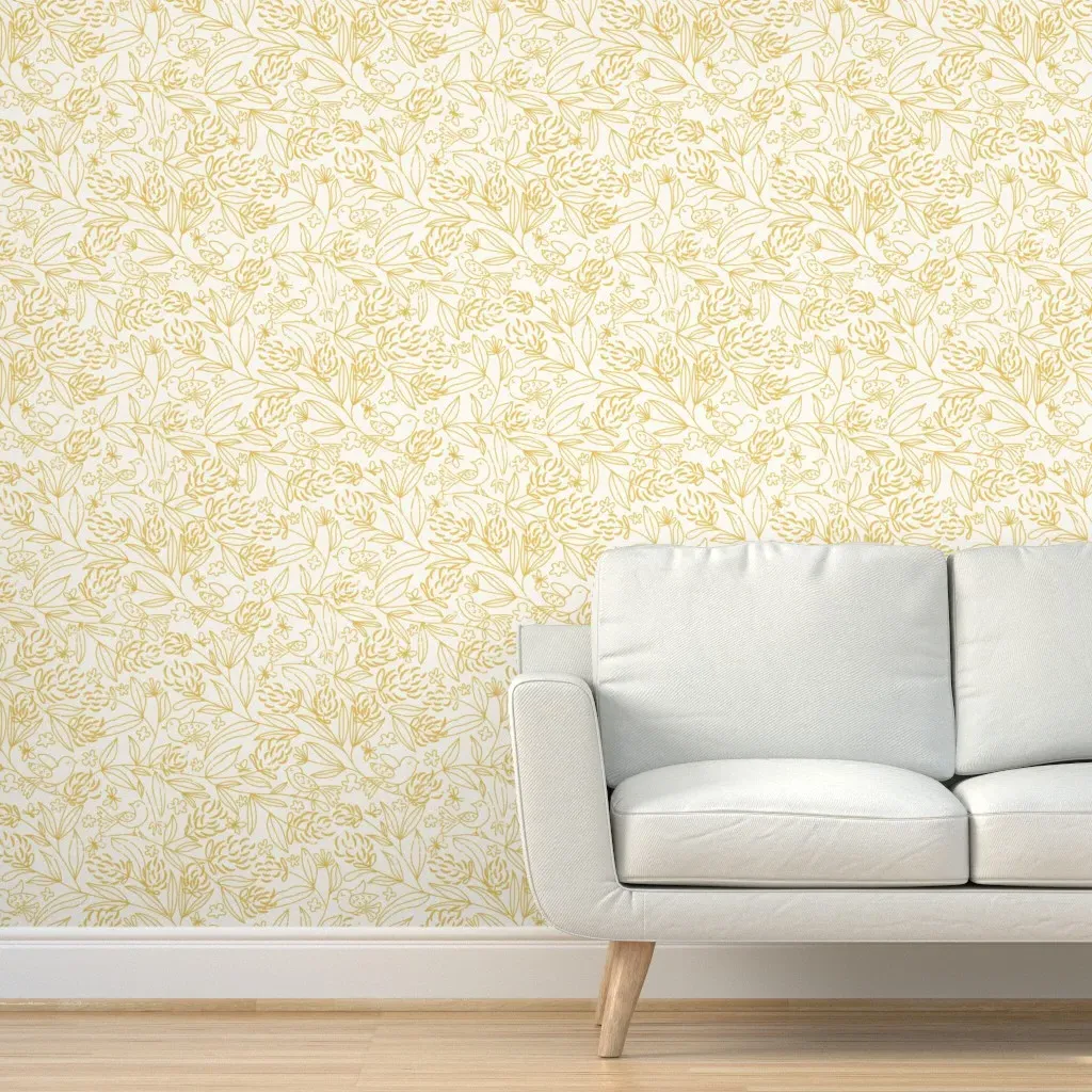 Line Art Peel and Stick Wallpaper - Mustard Yellow product
