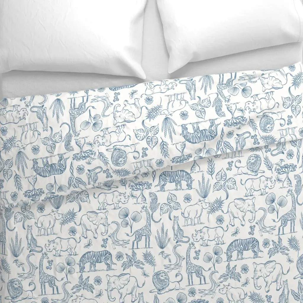 Line Art Safari Duvet Cover - Navy Blue alternate view