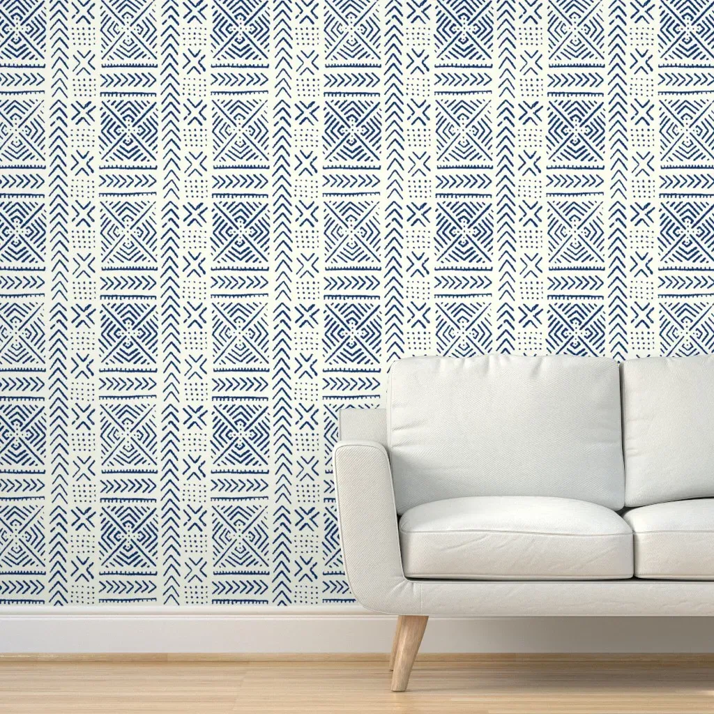 Line Mud Cloth Peel and Stick Wallpaper - Navy, Ivory product