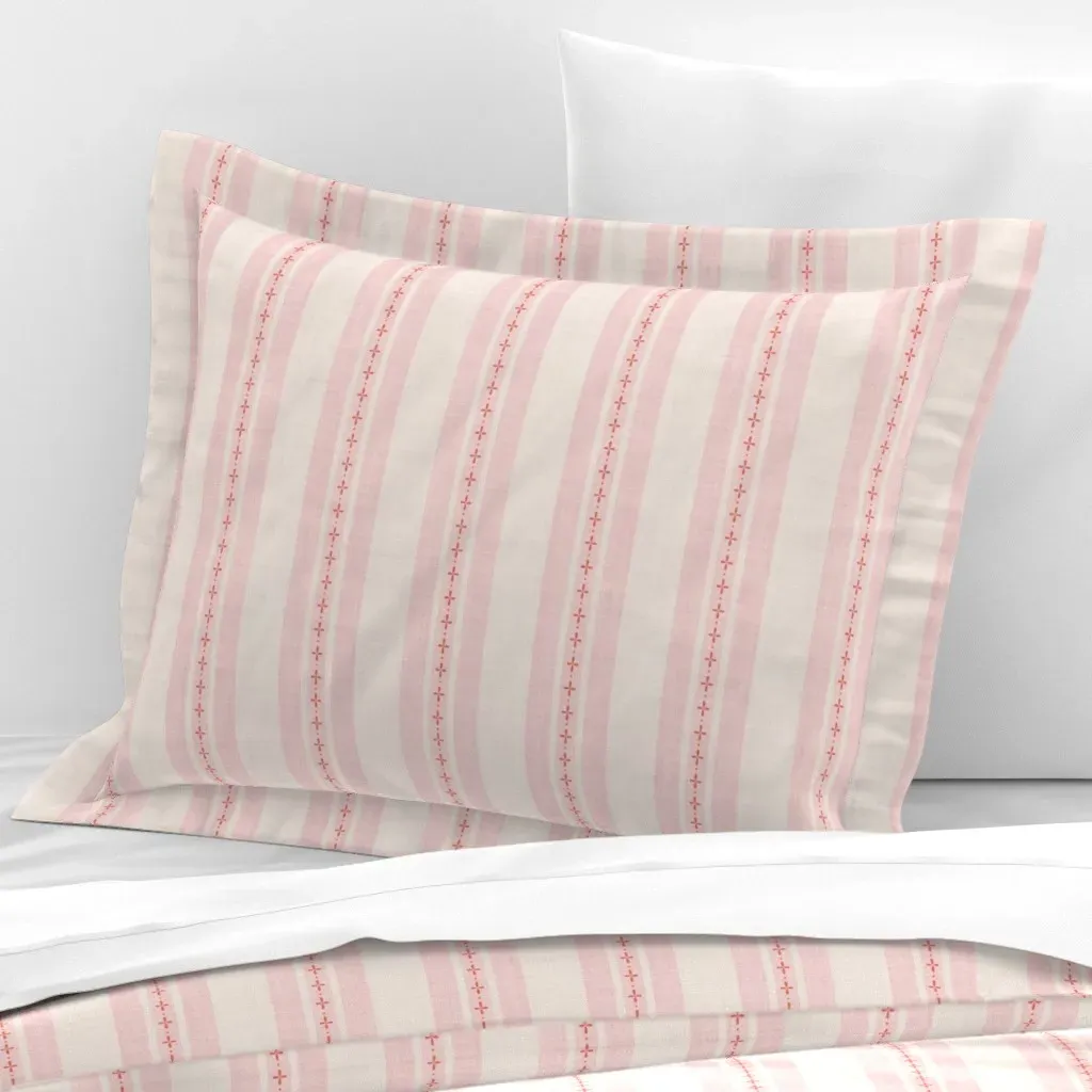 Linen Look Farmhouse Stripe Standard Pillow Sham - Pink, Cotton Sateen product