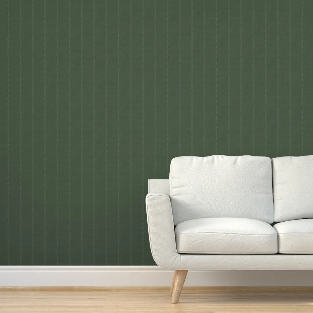Linen Look Heritage Solid & Antique Cross-Stitch Stripe Peel and Stick Wallpaper - Dark Forest Green product