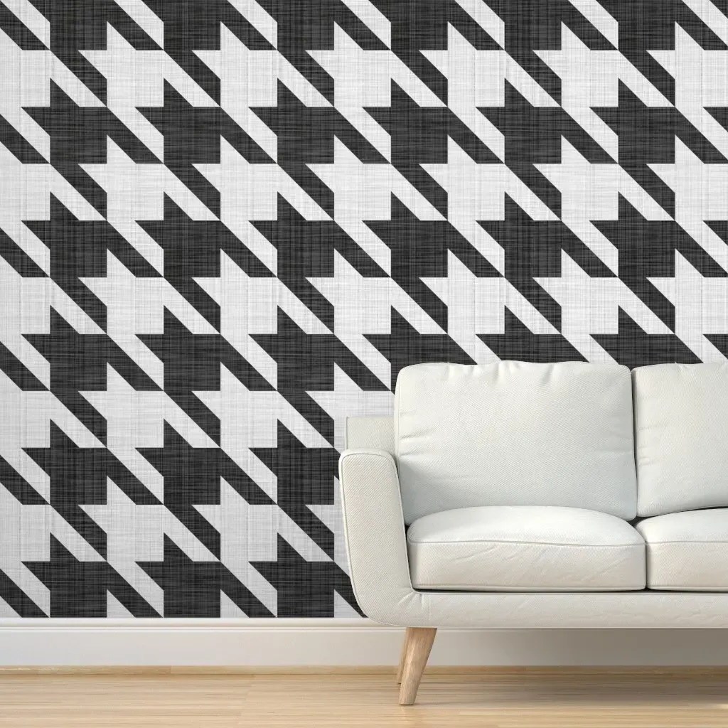 Linen Luxe Houndstooth Check Peel and Stick Wallpaper - Black & White product