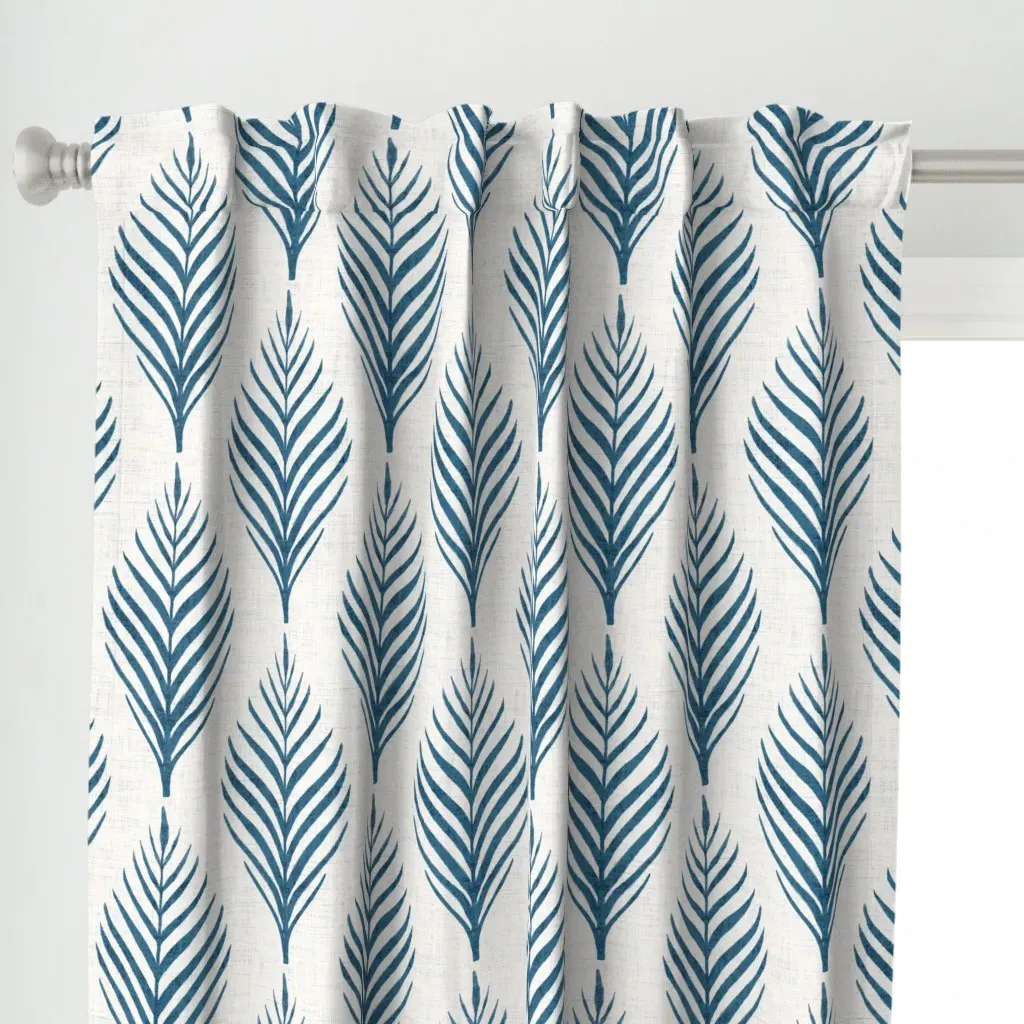 Linen Palm Frond Curtain Panel - Indigo alternate view