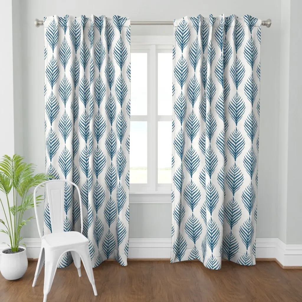 Linen Palm Frond Curtain Panel - Indigo product