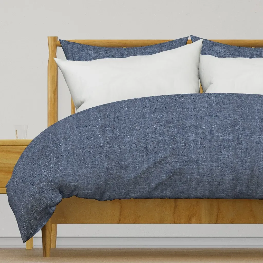 Linen Slub Solid Navy Stone Duvet Cover - Denim Blue product