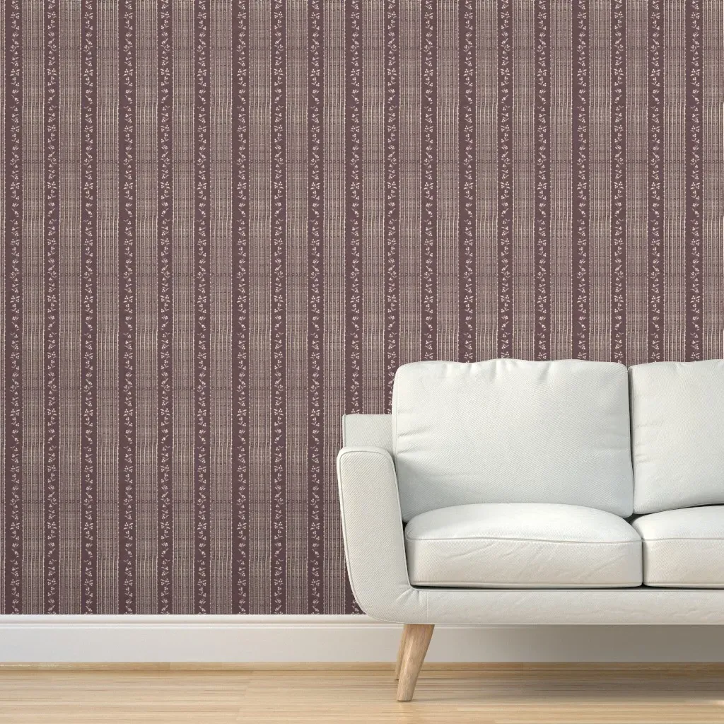 Linen Stripe Floral Peel and Stick Wallpaper - Aubergine product