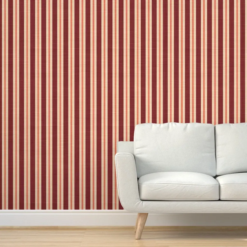 Linen Texture Classic Stripe Peel and Stick Wallpaper - Maroon product