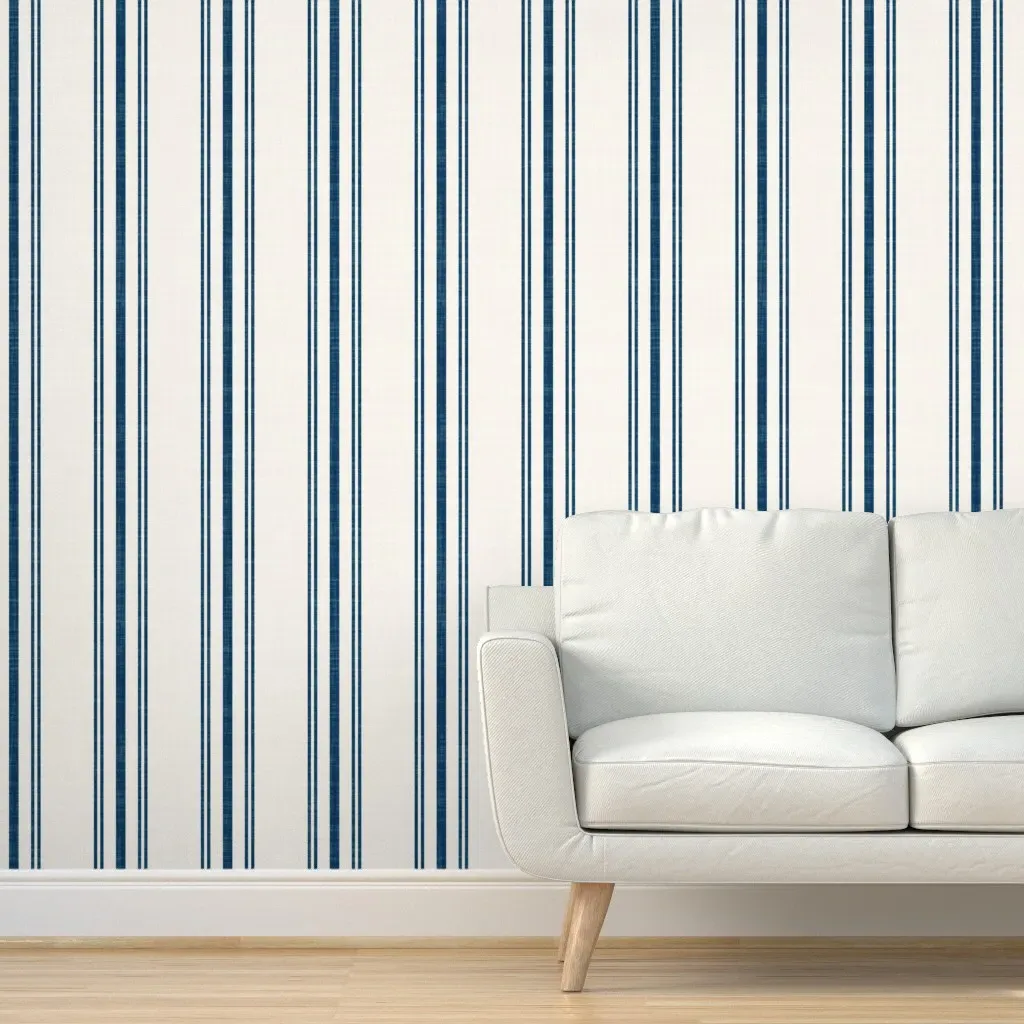 Linen Texture Stripe Peel and Stick Wallpaper - Navy, Cream product
