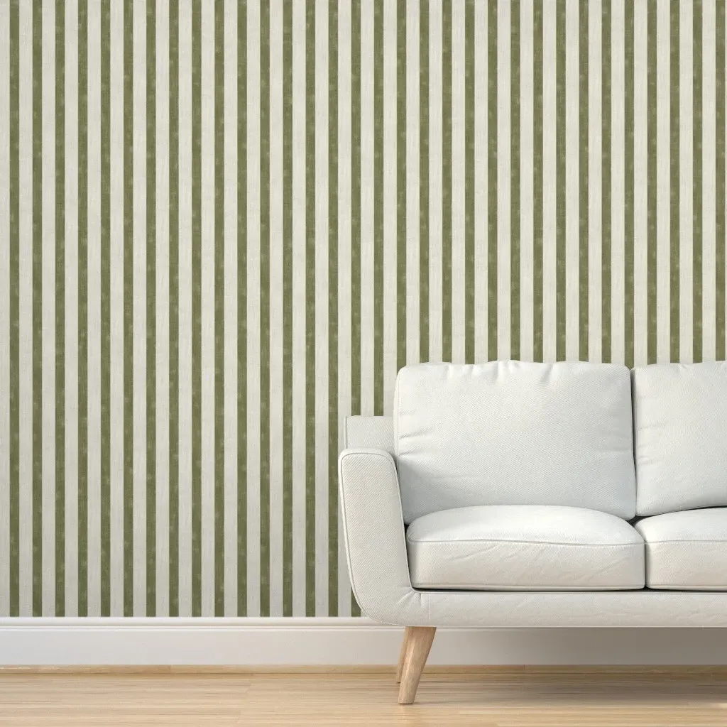 Linen Texture Stripe Peel and Stick Wallpaper - Olive Green product