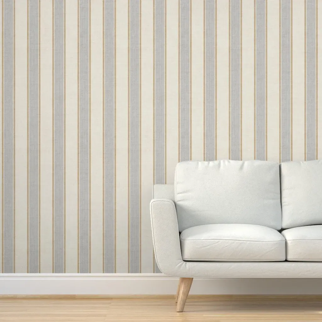 Linen Texture Ticking Stripe Peel and Stick Wallpaper - Beige product
