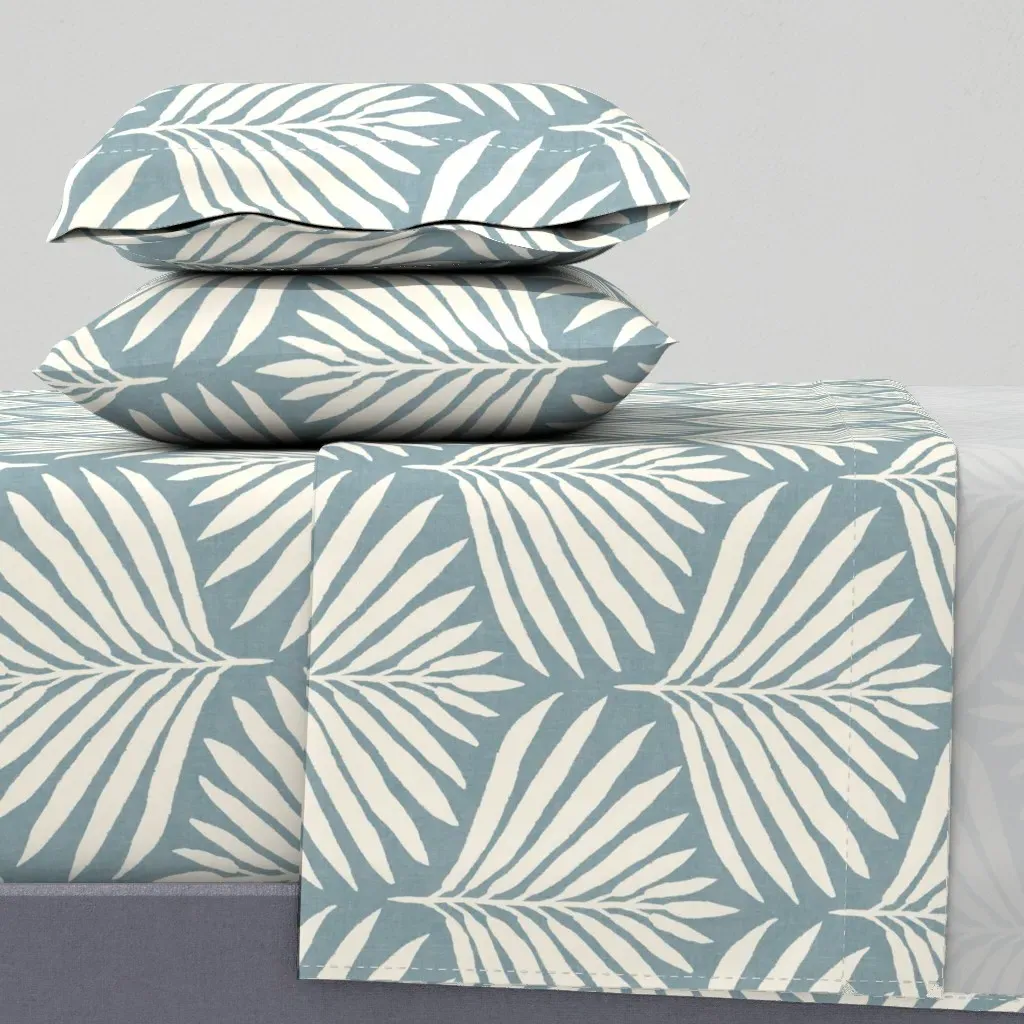 Linen Textured Palm Leaf King Size Sheet Set - Cream product