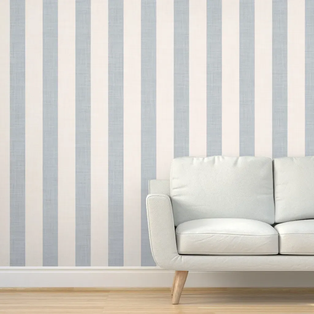 Linen Textured Wide Stripe Peel and Stick Wallpaper - Light Blue, Cream product