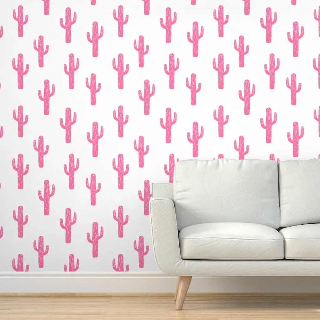 Linocut Cacti Peel and Stick Wallpaper - Pink product