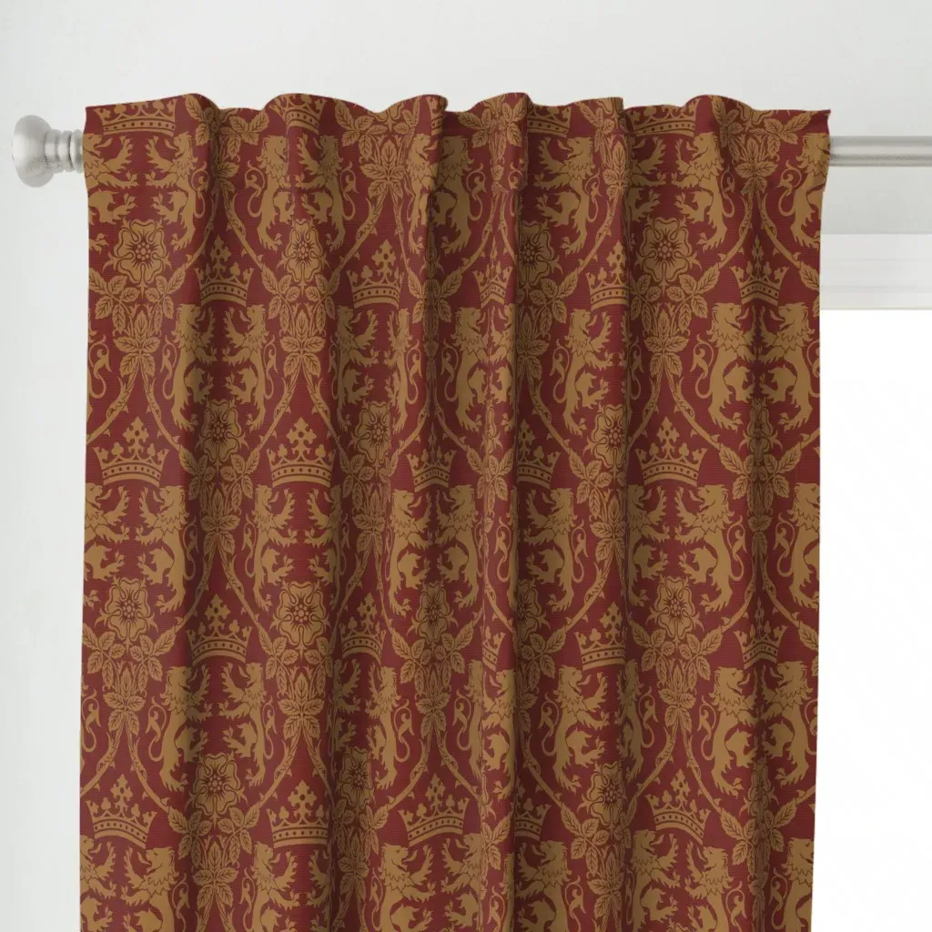 Lion & Rose in Garnet Curtain Panel - Gold alternate view