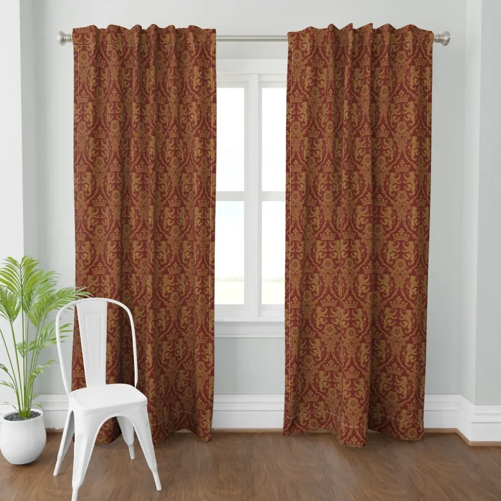 Lion & Rose in Garnet Curtain Panel - Gold product