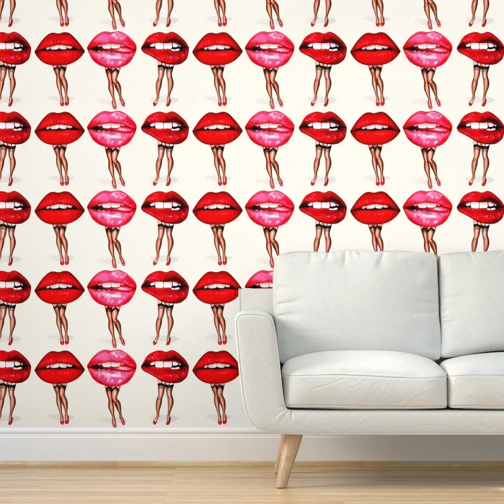 Lip Pin-Ups Large Scale Peel and Stick Wallpaper - Red product