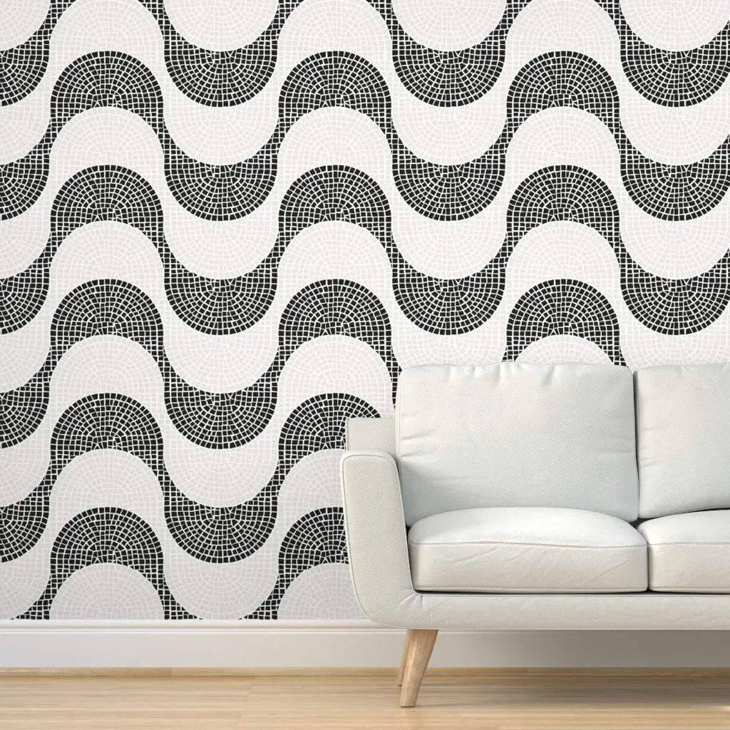 Lisbon Rossio Portuguese Cobblestone Peel and Stick Wallpaper - Black product
