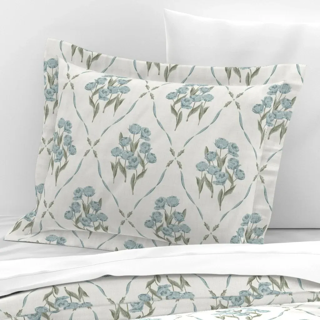Liselot Tulip Standard Flanged Cushion Cover - Dusty Blue, Cotton Sateen product