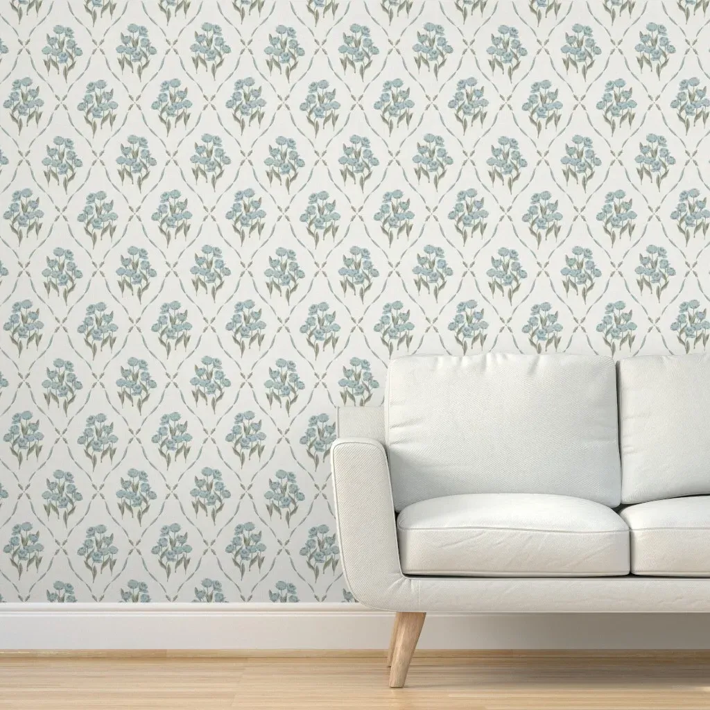 Liselot Vintage French Country Tulip Peel and Stick Wallpaper - Dusty Blue product