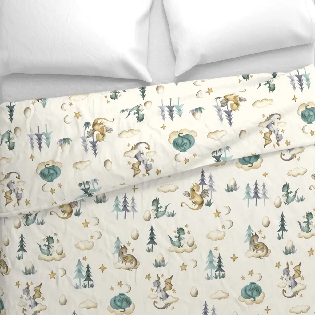 Little Baby Dragons Duvet Cover - Dusty Blue alternate view