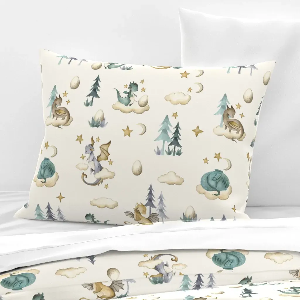 Little Baby Dragons Standard Knife Edge Cushion - Dusty Blue, Cotton Sateen product