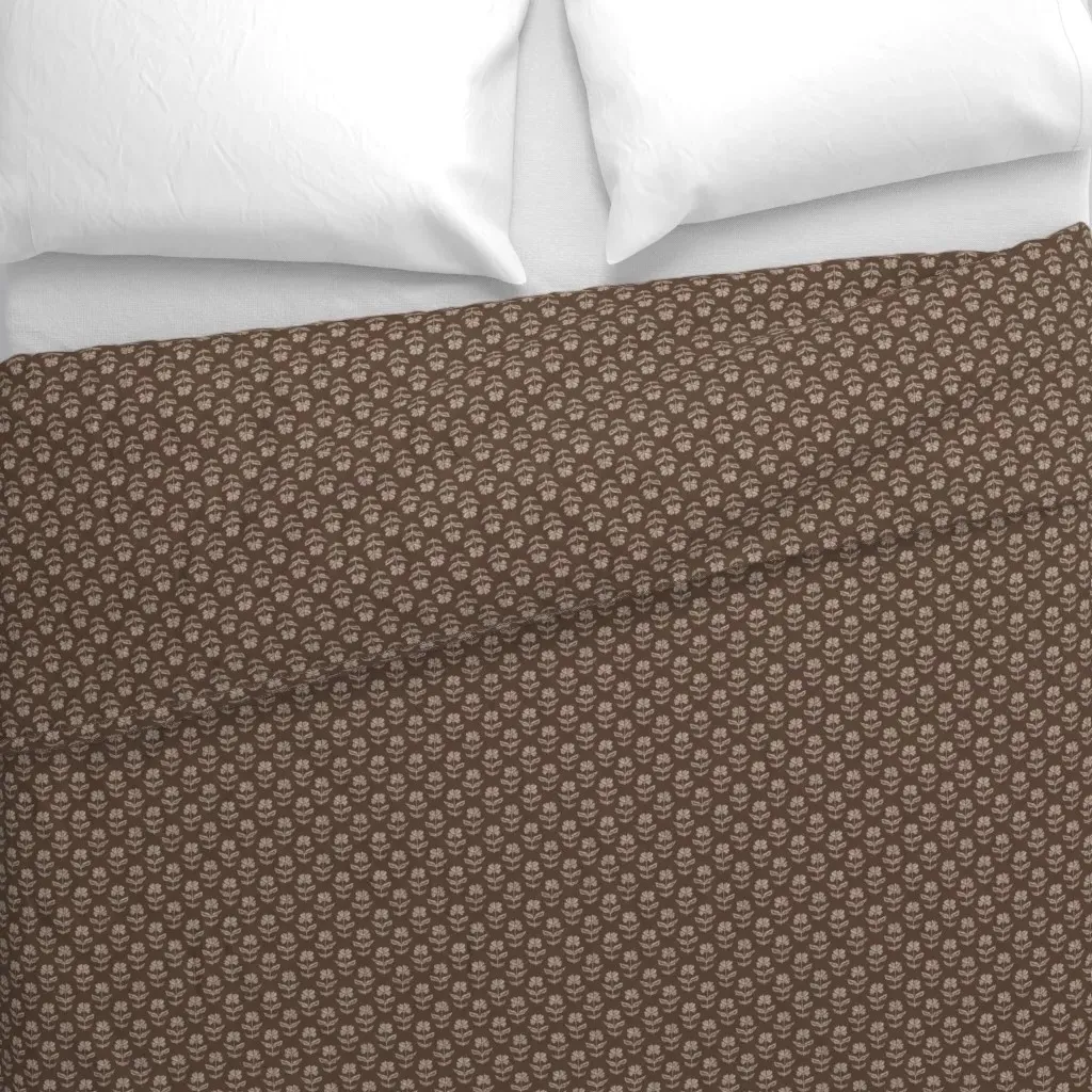 Little Block Print Flowers Duvet Cover - Brown alternate view
