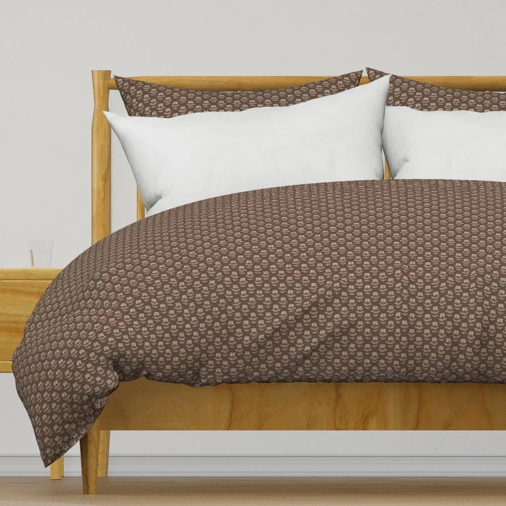 Little Block Print Flowers Duvet Cover - Brown product
