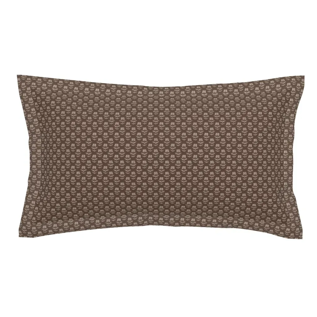 Little Block Print Flowers King Pillow Sham - Brown product