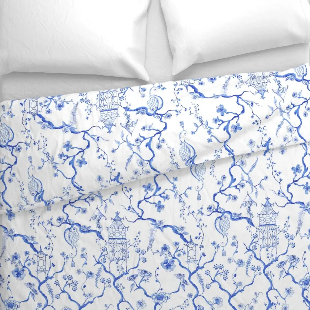 Little Pagoda Chinoiserie Duvet Cover - Blue alternate view