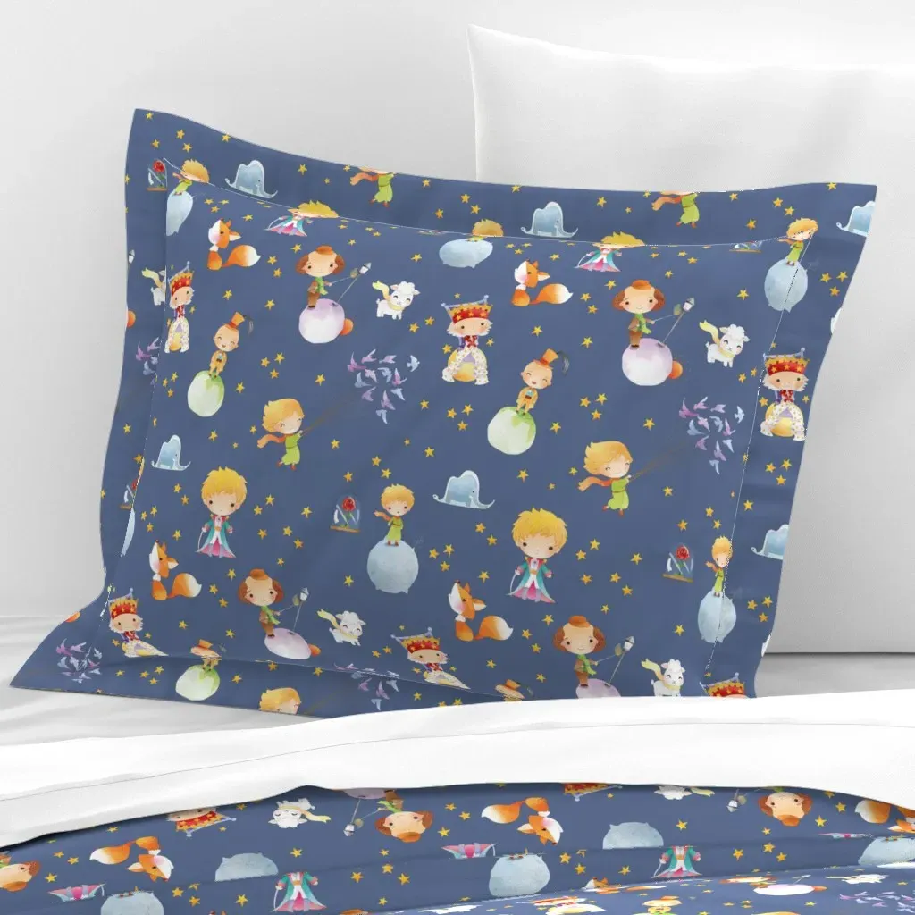 Little Prince Fairytale Toile Standard Flanged Cushion - Navy, Cotton Sateen product