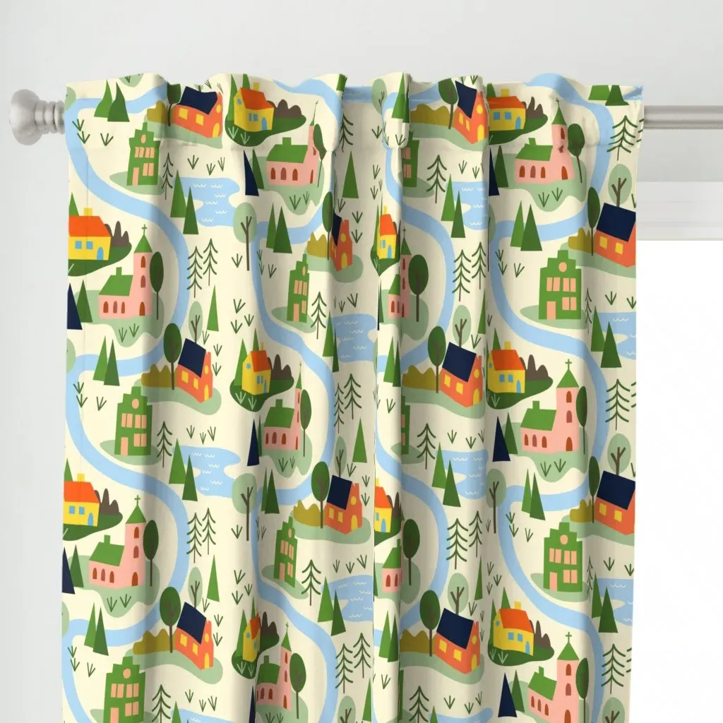 Little Town Large Curtain Panel - Pink alternate view