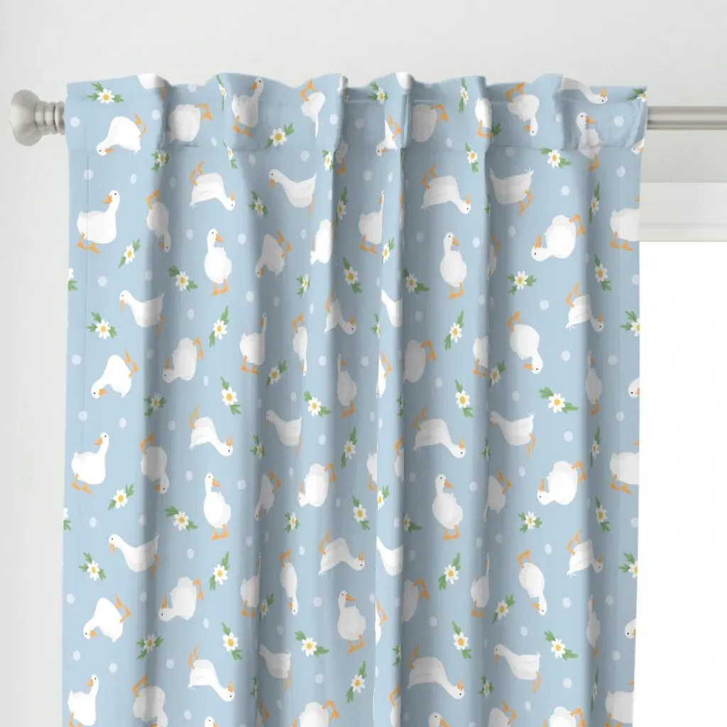 Little White Ducks Daisy Curtain Panel - White alternate view
