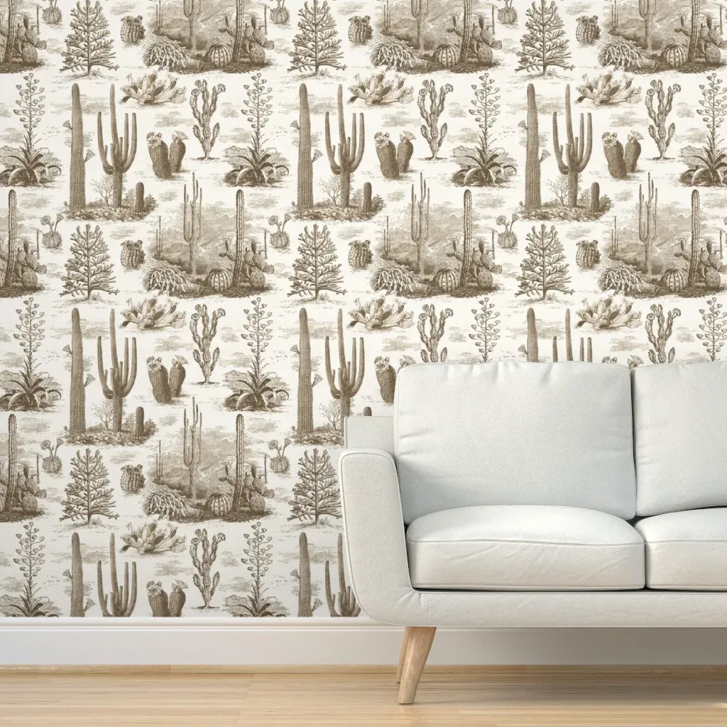 Living Desert Toile Large Scale Peel and Stick Wallpaper - Sepia, Warm White product