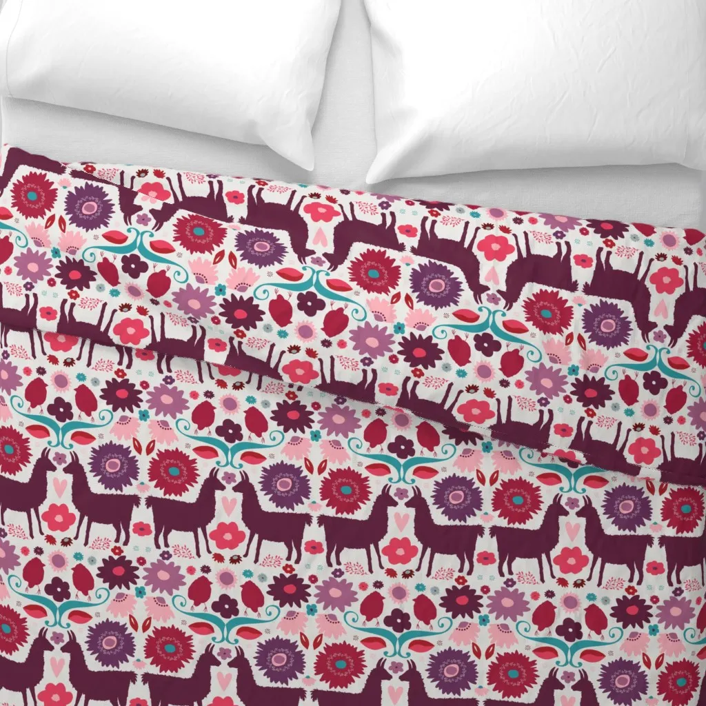 Llama Brightfolk Pink & Plum Duvet Cover - Burgundy alternate view