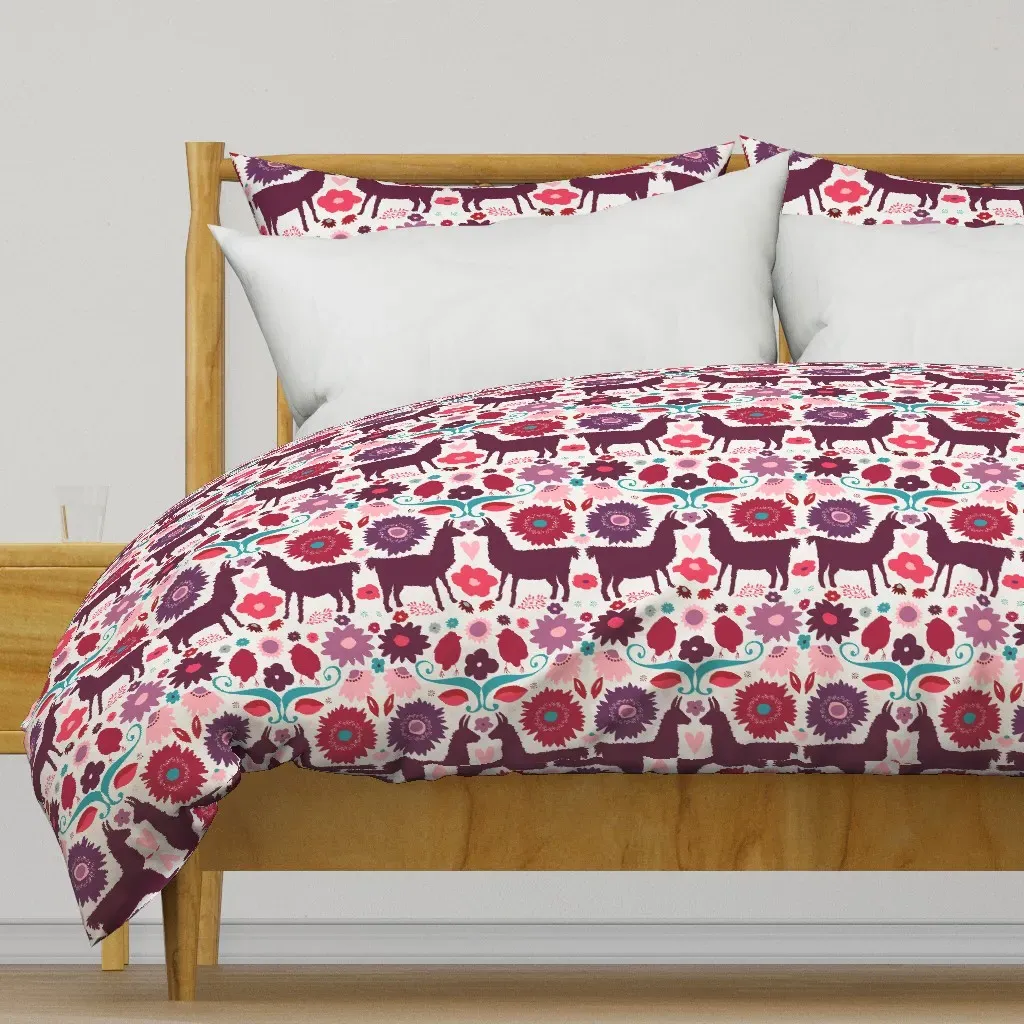 Llama Brightfolk Pink & Plum Duvet Cover - Burgundy product