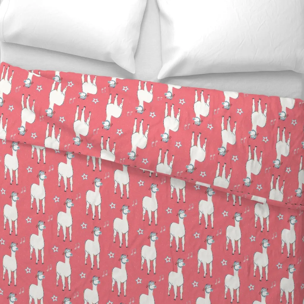 Llama With Headphones Duvet Cover - Pink alternate view
