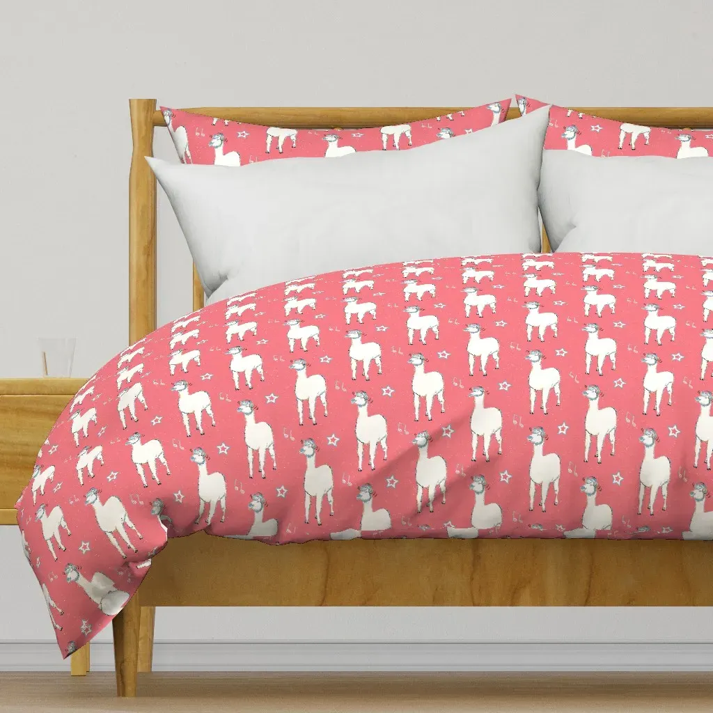 Llama With Headphones Duvet Cover - Pink product