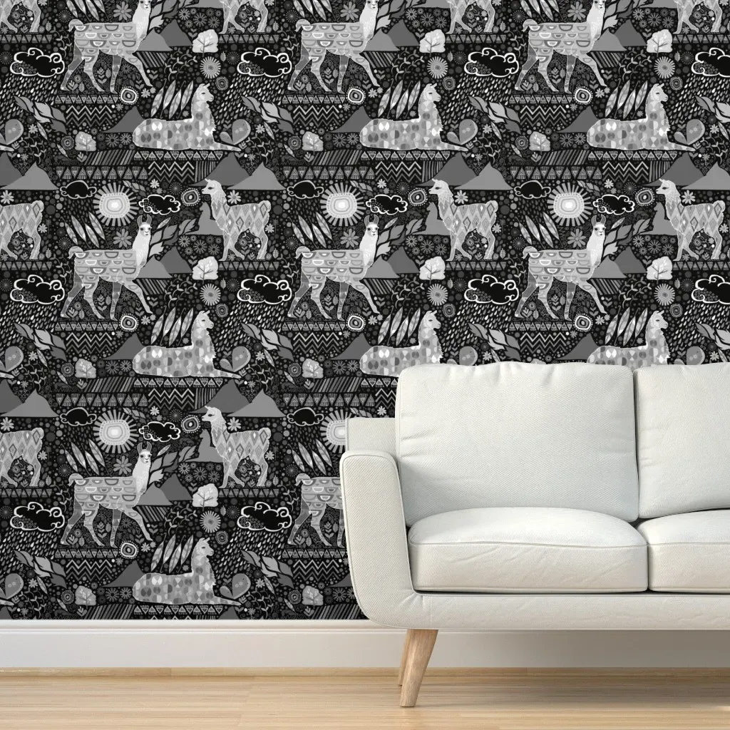 Llamas Peel and Stick Wallpaper - Black and White product