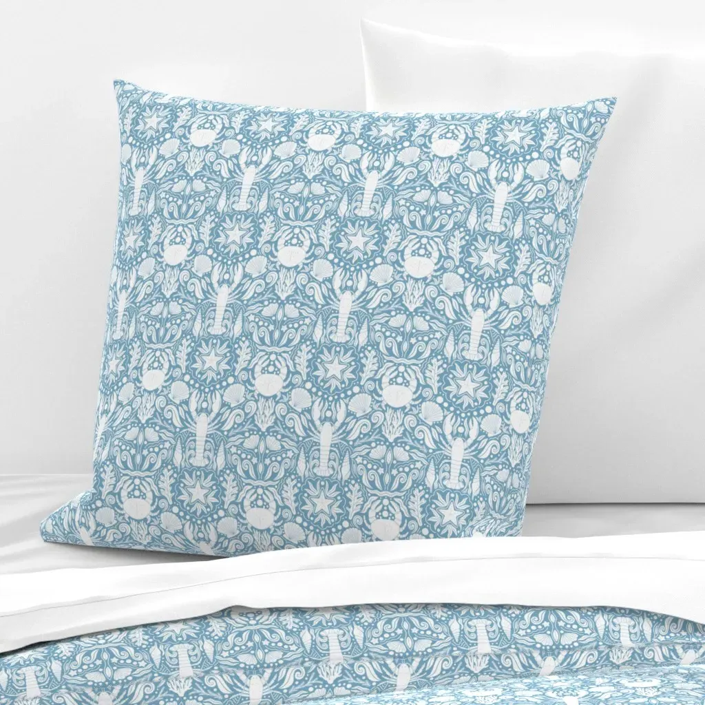 Lobster And Crab Ocean Euro Pillow Sham - White, Blue product