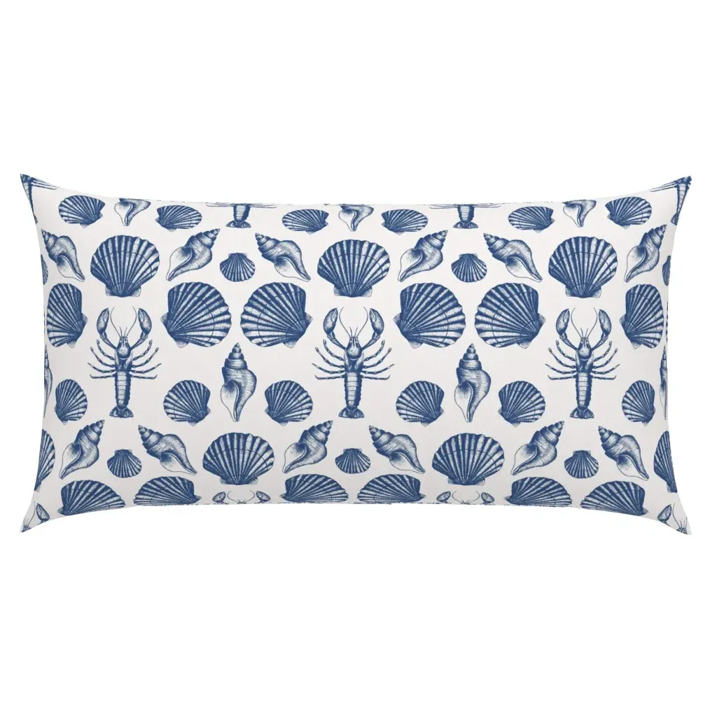Lobster And Sea Shells Coastal Toile King Pillow Sham - Blue product