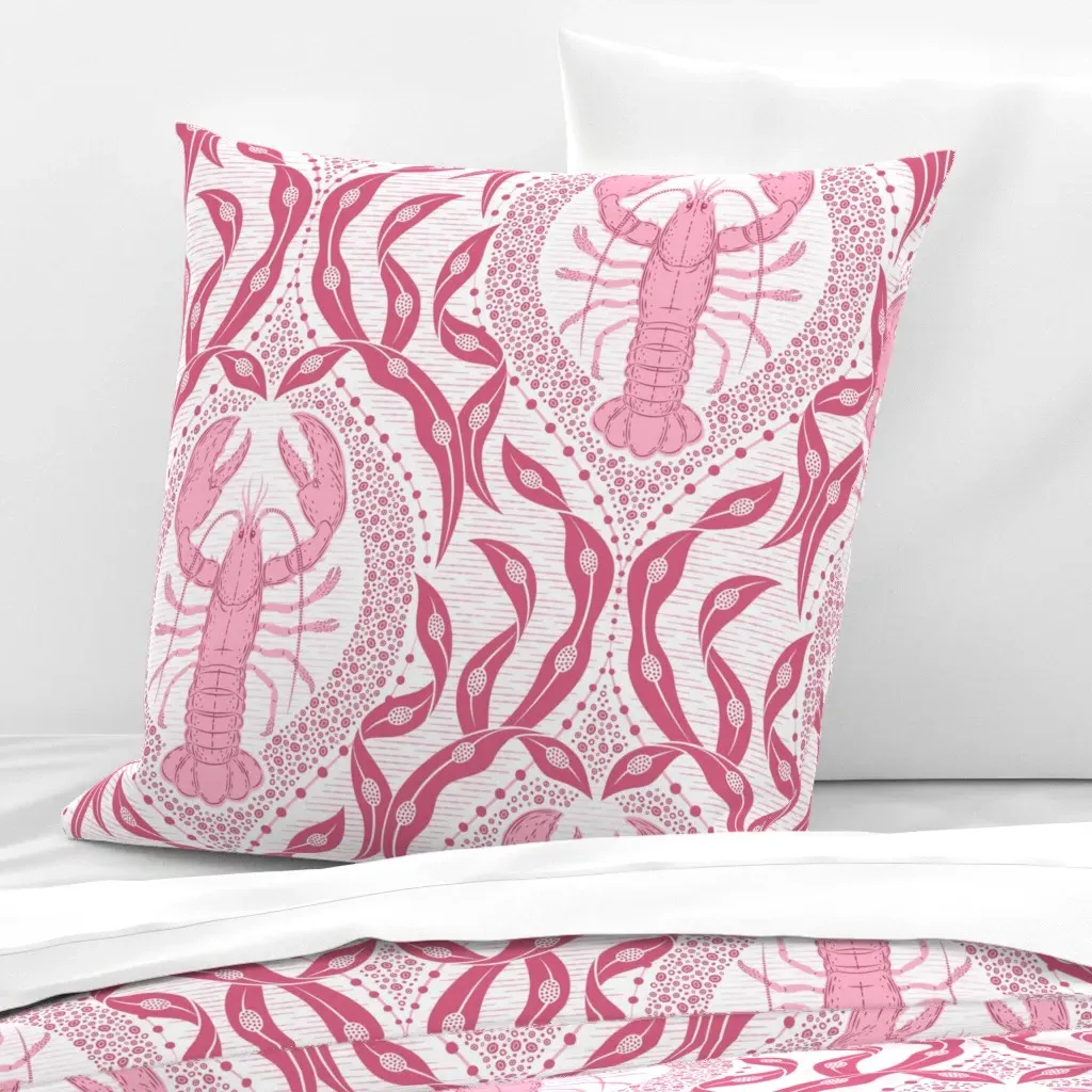 Lobster And Seaweed Nautical Damask Euro Pillow Sham - Pink product