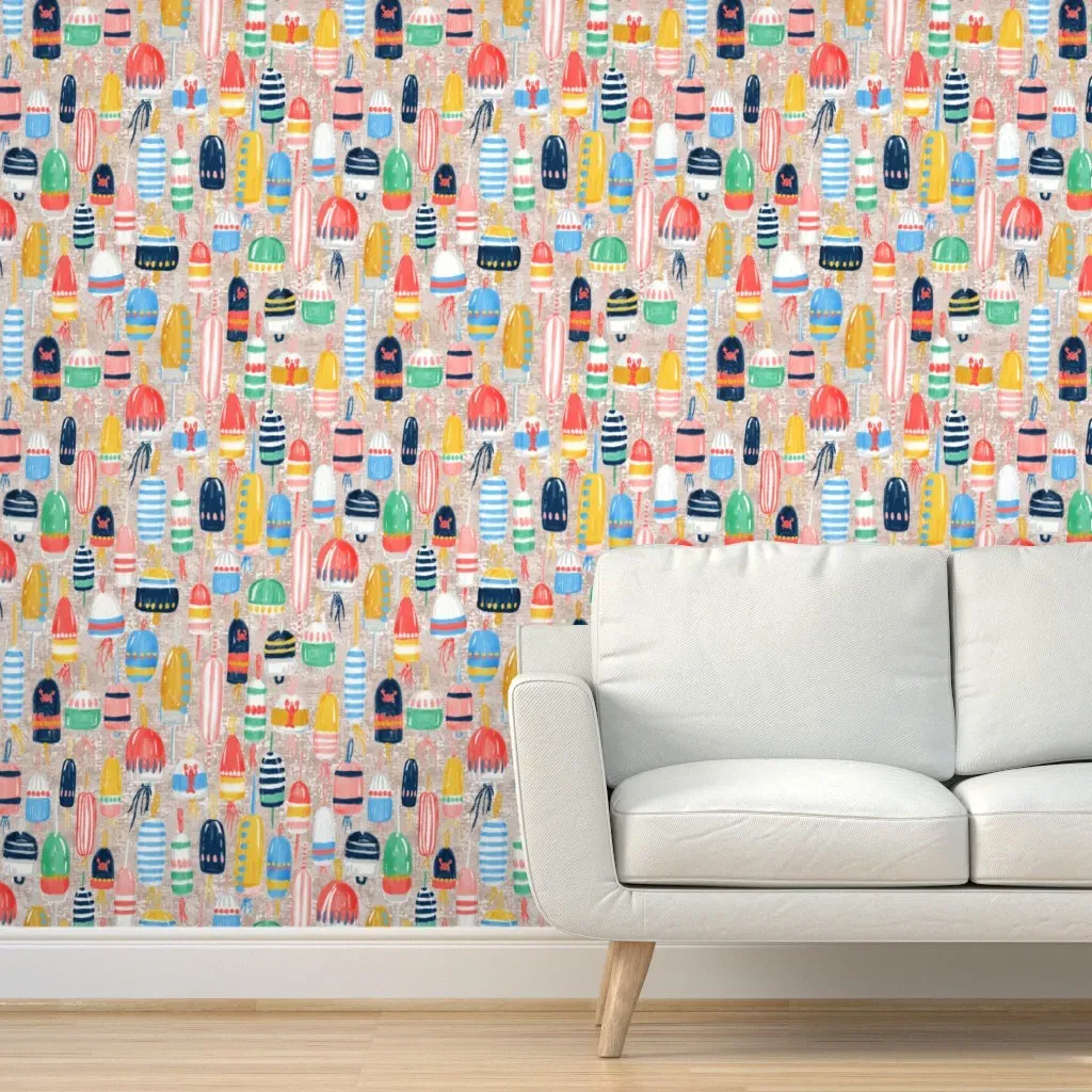 Lobster Buoys Sandy Burlap Peel and Stick Wallpaper - Beige product