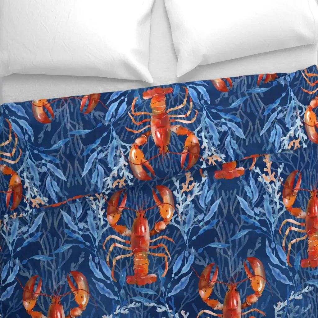 Lobster On Blue Pattern Duvet Cover - Red alternate view
