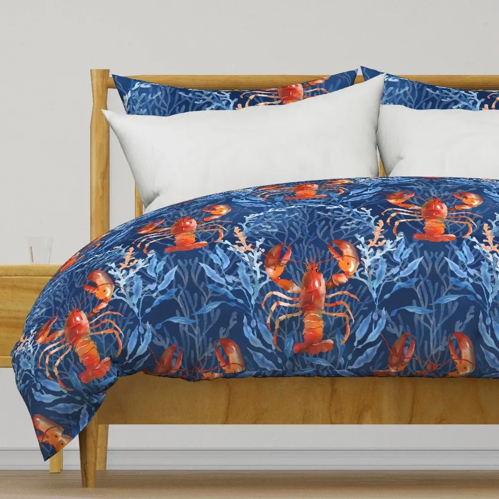 Lobster On Blue Pattern Duvet Cover - Red product